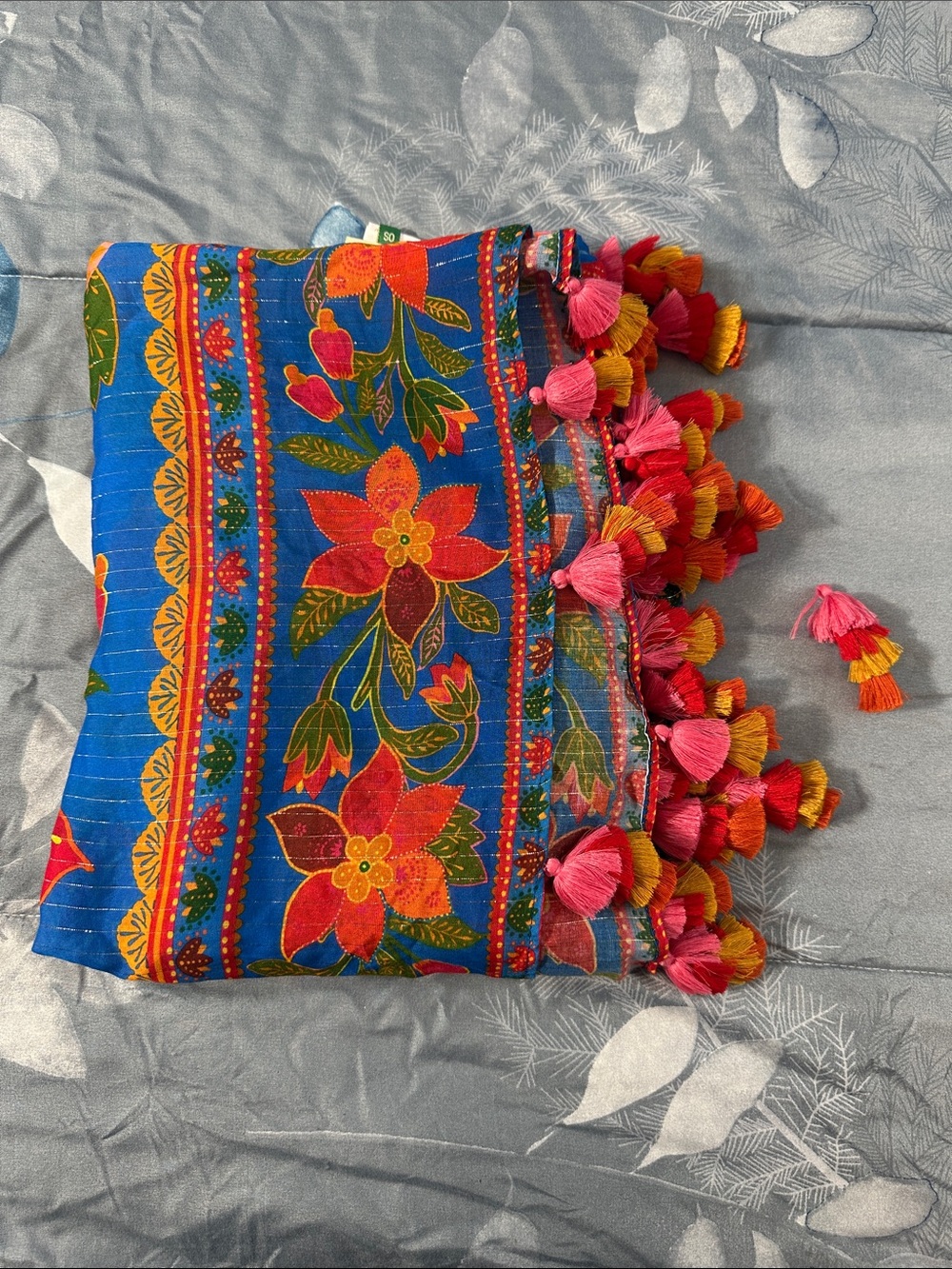 EUC FARM Rio Blue Tropical Floral Fruit Scarf Wrap OS    *minor callout* - Picture 12 of 16